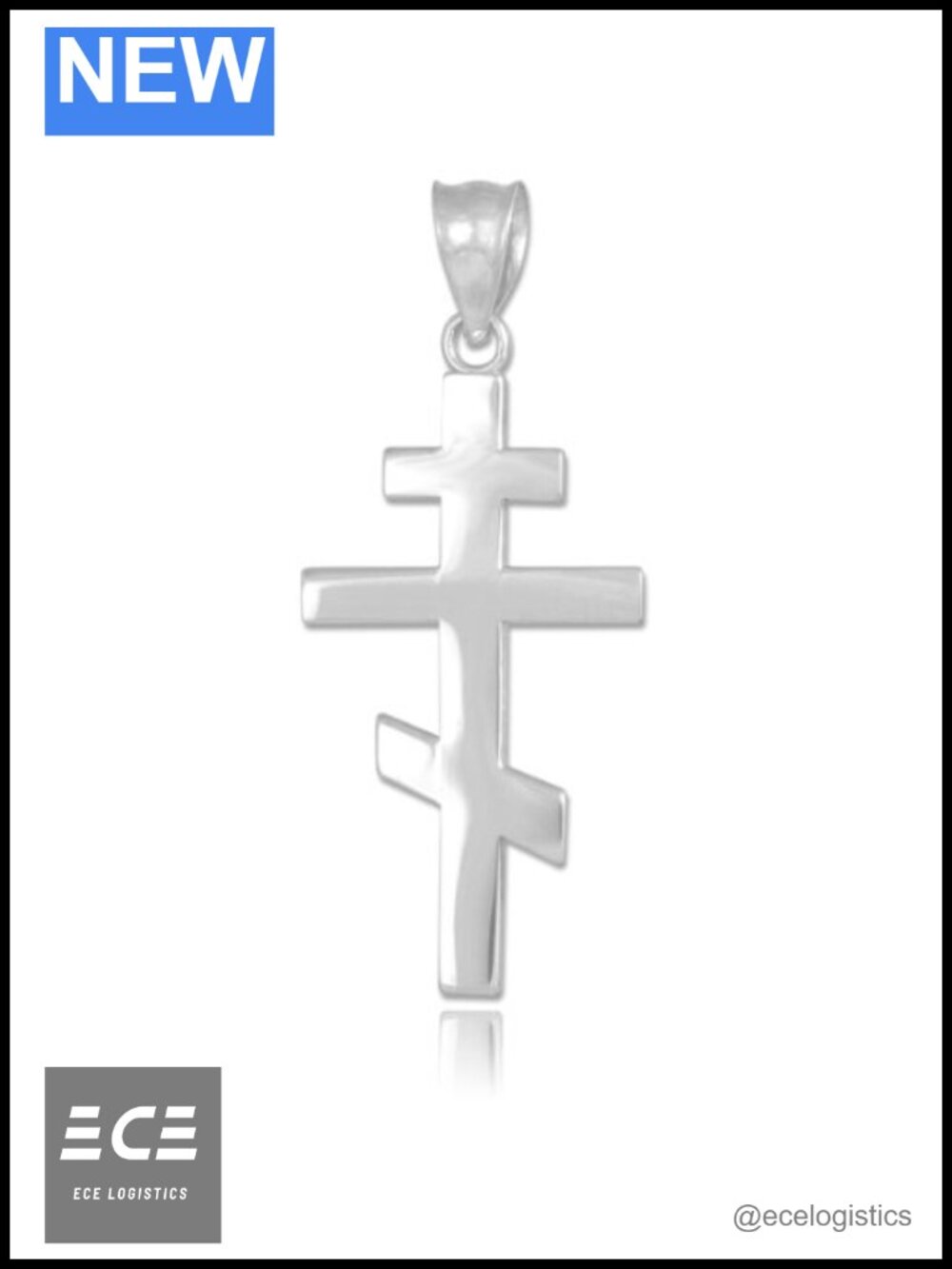 14k White Gold Plain Russian Orthodox Cross Pendant